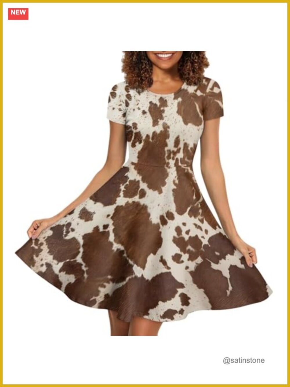 Womens Puffy Swing Midi Dress A-Line Short Sleeve Party Round Neck